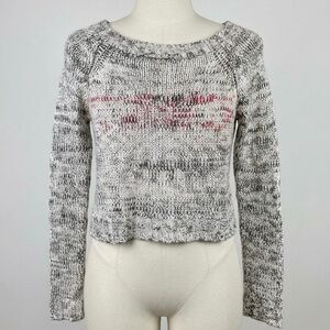 POL Gray and Red Knit Boatneck Sweater, Size Large.